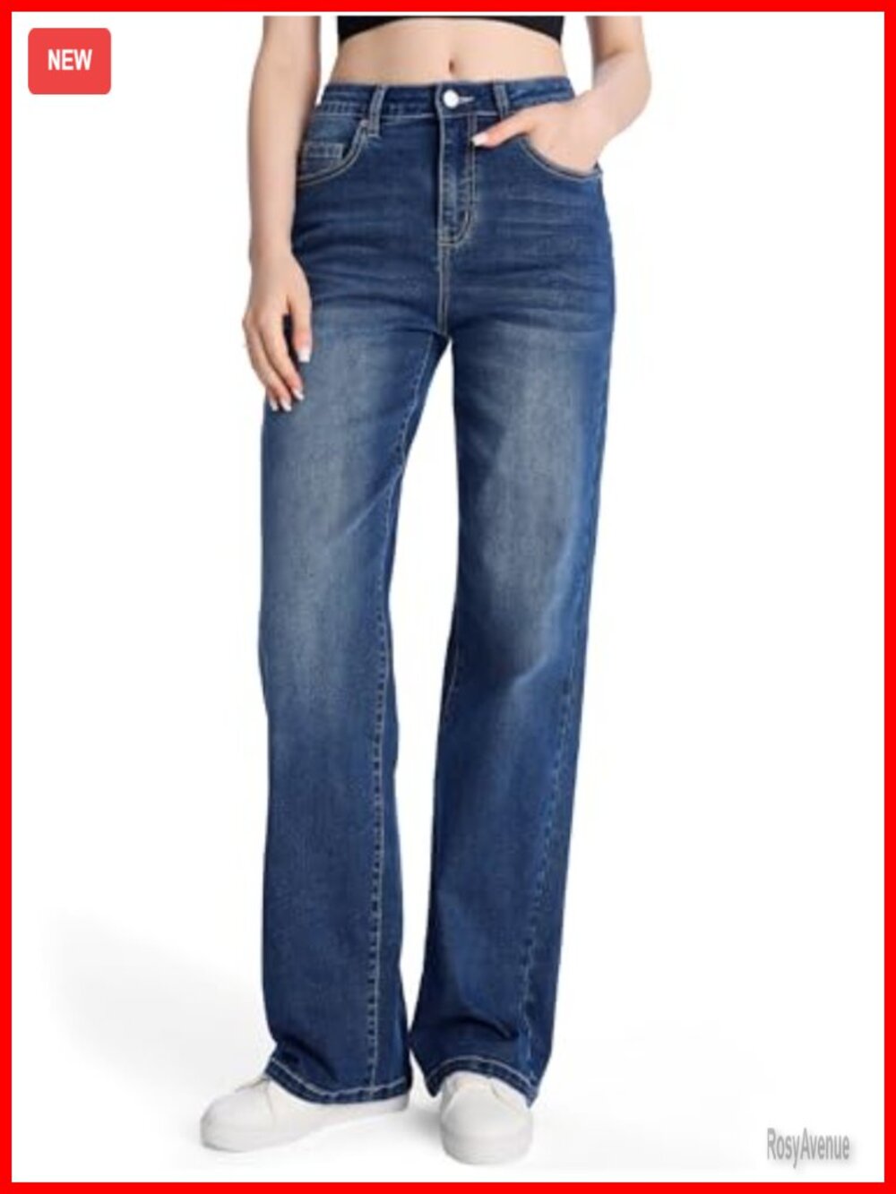 Women's Tall Straight Leg Stretchy Loose Denim Jeans Mid Rise Casual